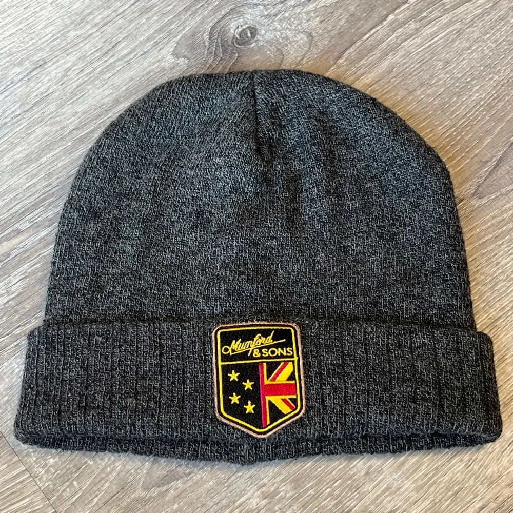 Mumford & Sons Band Merch Cuffed Beanie Hat Charcoal Gray Embroidered Patch OS